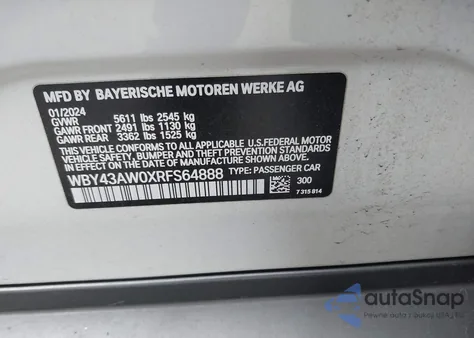 2024 BMW I4 Edrive35 z USA, uszkodzony, nr VIN WBY43AW0XRFS64888